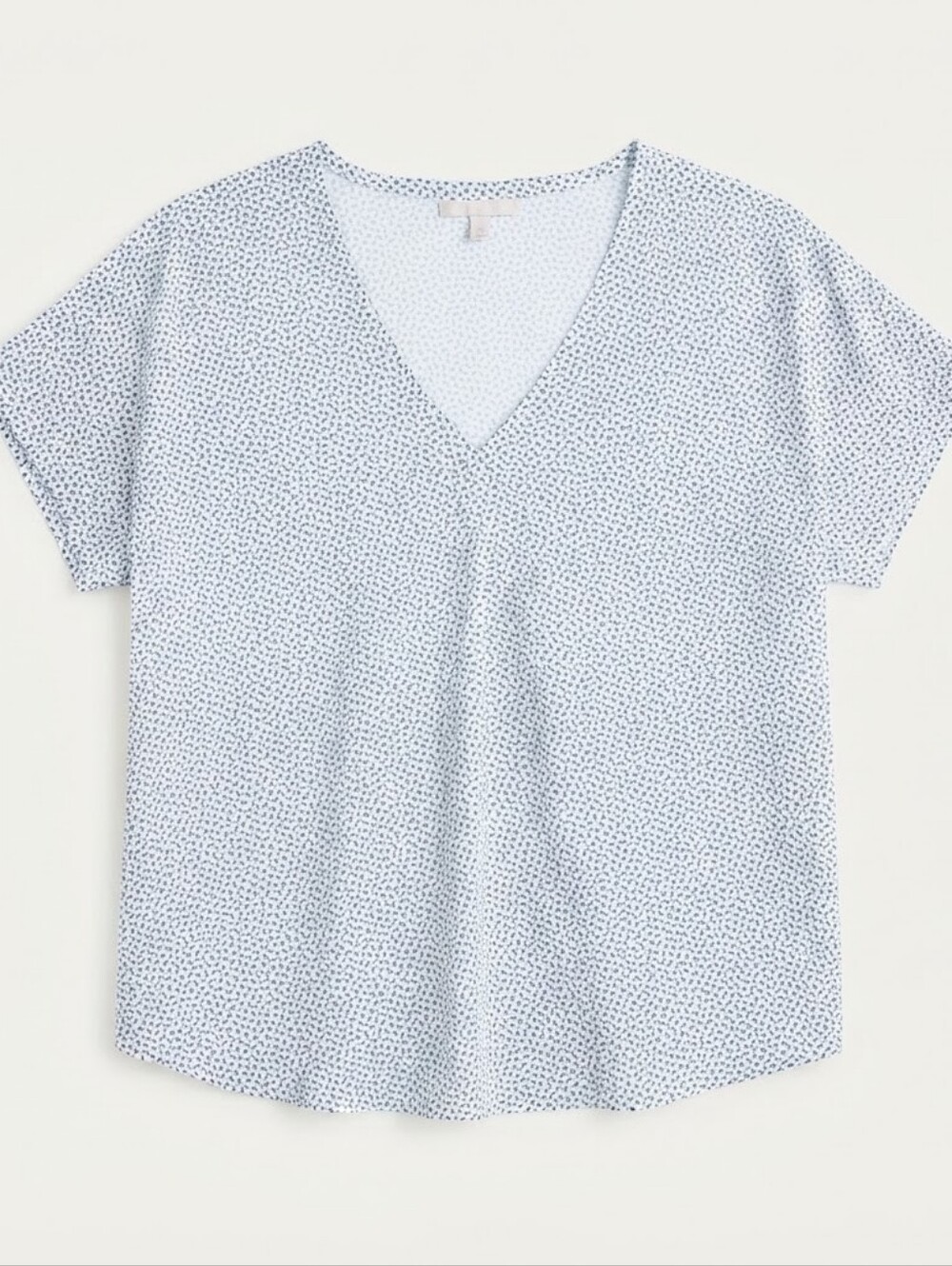 Gap Women Blue White Floral Print V-Neck Short Sleeve Blouse Top Size L